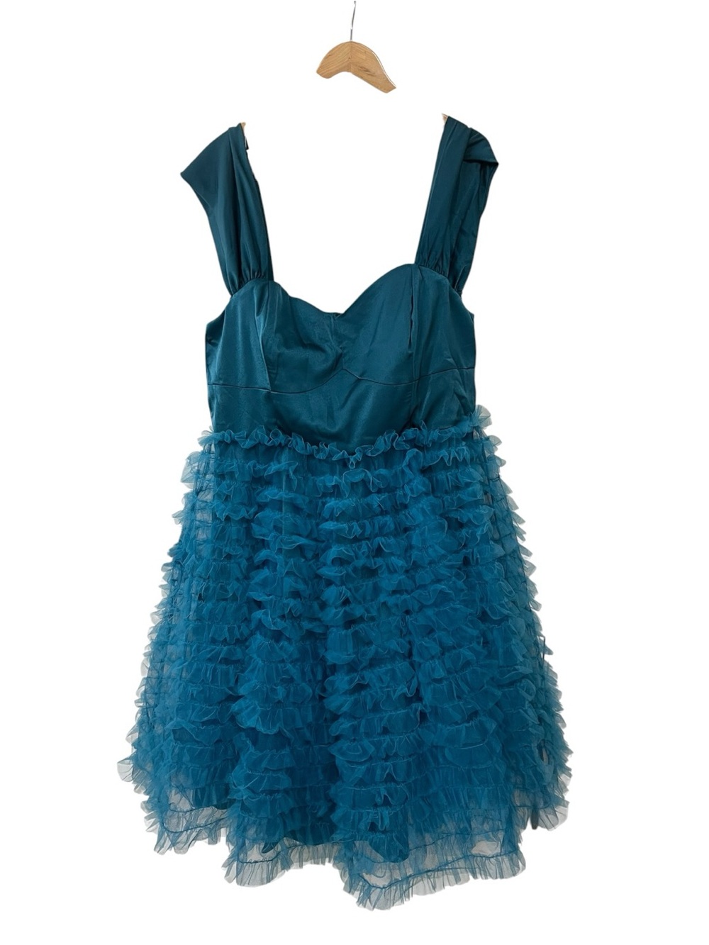 NWT Unique Vintage 1950s Teal Mesh Tulle Off The Shoulder Swing Dress 1X 16 - Picture 4 of 8